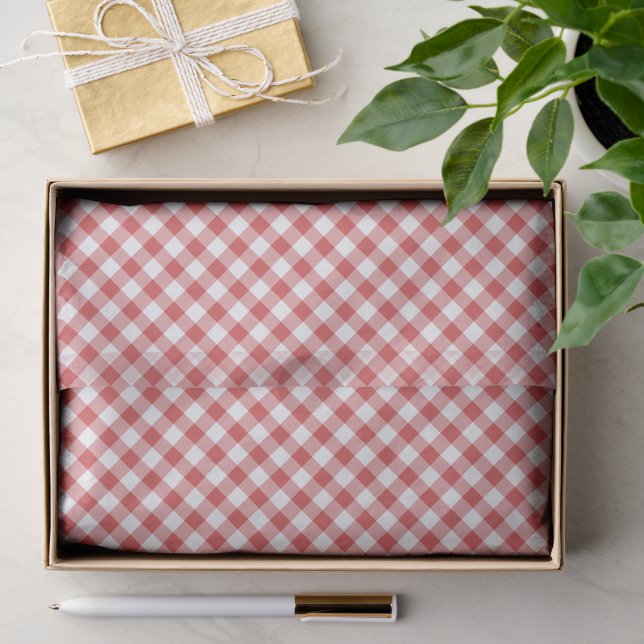 Retro Gingham Coral Red Tissue Paper (Gift)