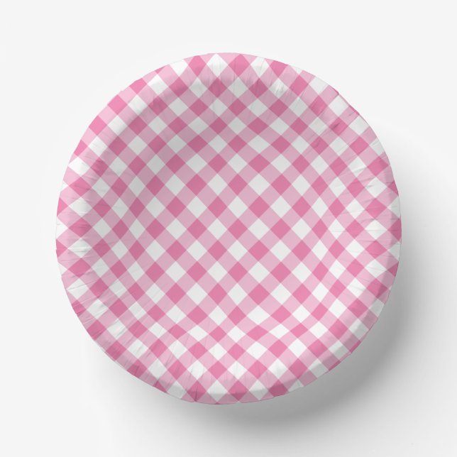 Retro Gingham Fuchsia Pink Paper Bowls (Front)