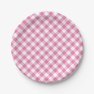 Retro Gingham Fuchsia Pink Paper Plates