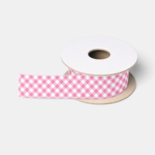Retro Gingham Fuchsia Pink Satin Ribbon