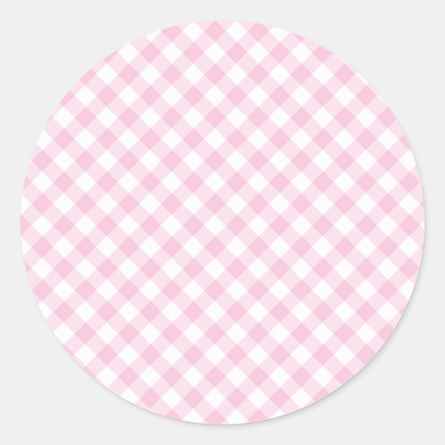 Retro Gingham Light Pink Classic Round Sticker (Front)