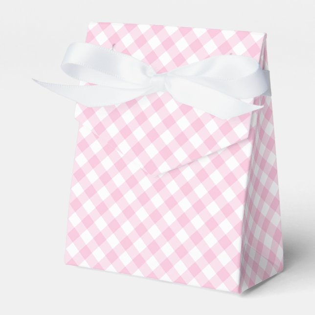 Retro Gingham Light Pink Favor Boxes (Front Side)