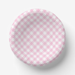 Retro Gingham Light Pink Paper Bowls