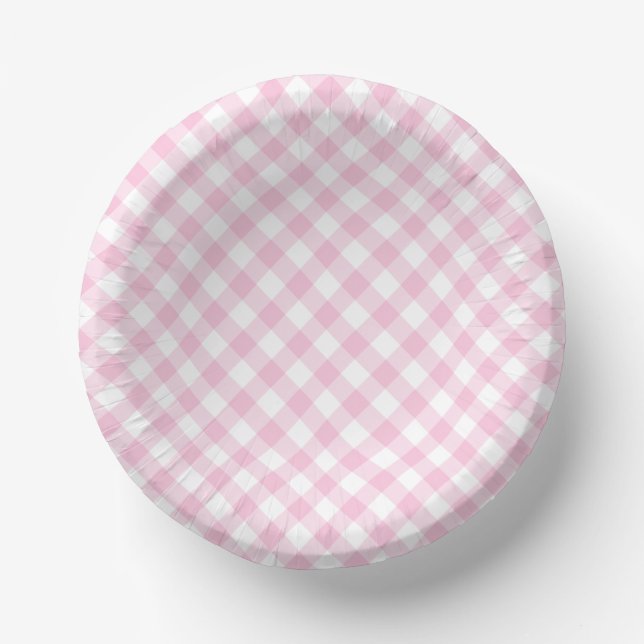 Retro Gingham Light Pink Paper Bowls (Front)