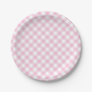 Retro Gingham Light Pink Paper Plates