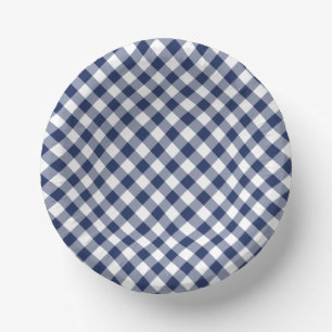 Retro Gingham Navy Blue Paper Bowls