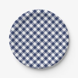 Retro Gingham Navy Blue Paper Plates
