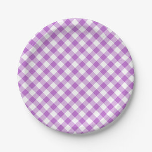 Retro Gingham Orchid Purple Paper Plates