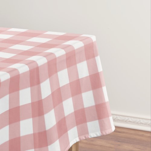 Retro Gingham Pattern Pink and White Stripes Tablecloth