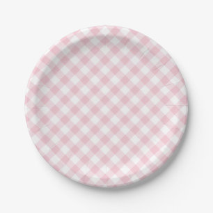 Retro Gingham Pink Paper Plates