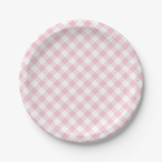 Retro Gingham Pink Paper Plates (Front)