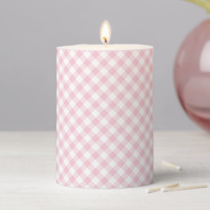 Retro Gingham Pink Pillar Candle