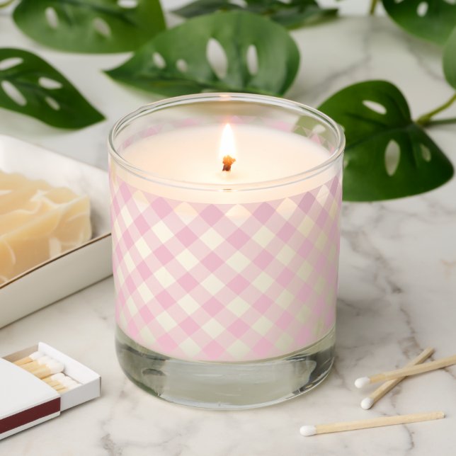 Retro Gingham Pink Scented Candle (Lit)