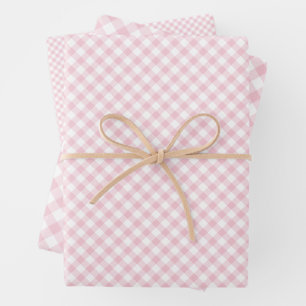 Retro Gingham Pink Wrapping Paper Sheets