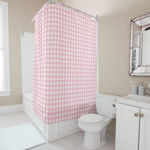 Retro Gingham Plaid in Pastel Pink Shower Curtain