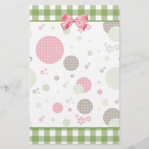 Retro Gingham Polka Dots and Daisies Stationery