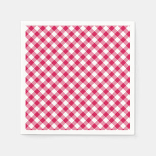 Retro Gingham Raspberry Napkins