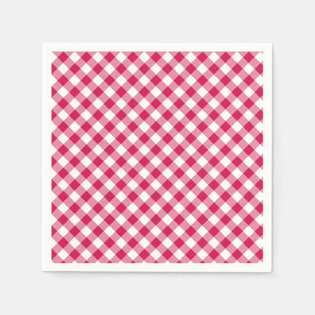 Retro Gingham Raspberry Napkins (Front)