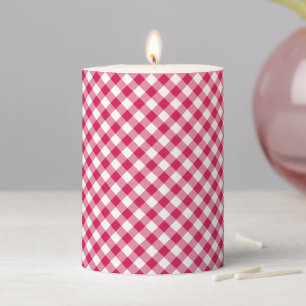 Retro Gingham Raspberry Pillar Candle
