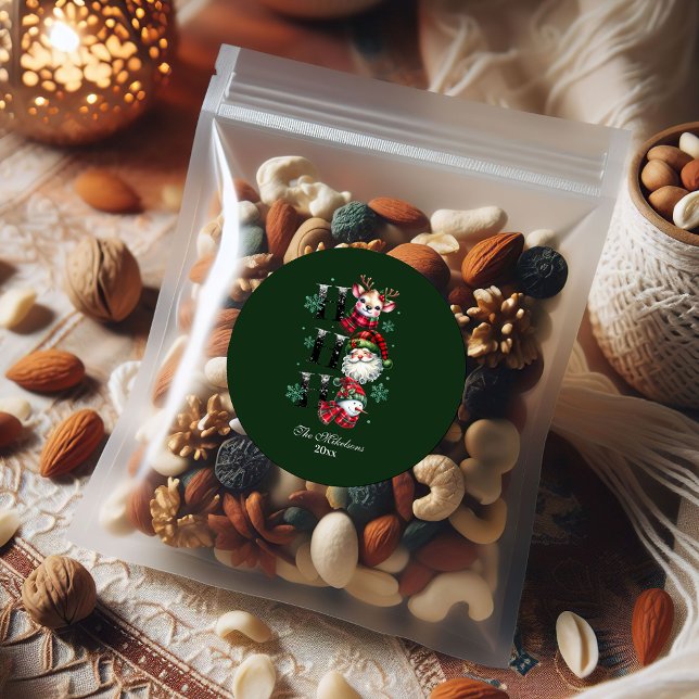 Retro Gingham Santa & Friends Christmas Classic Round Sticker (Creator Uploaded)