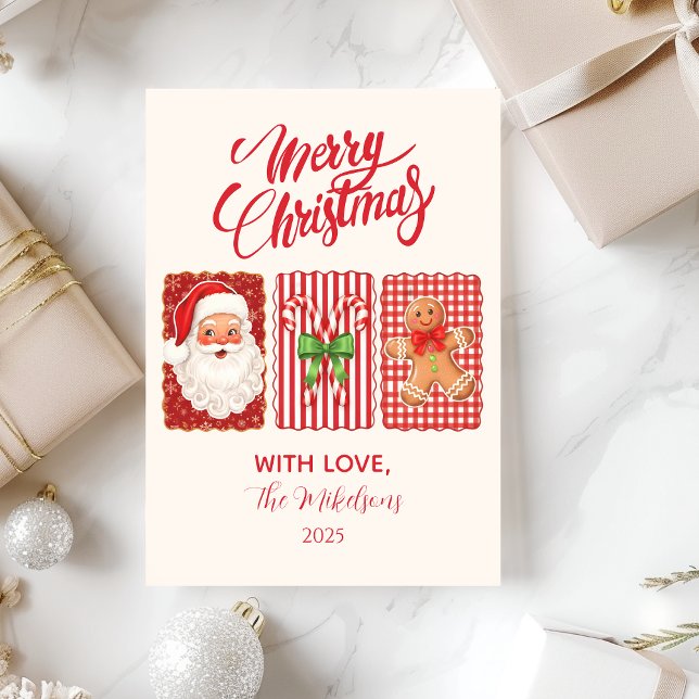 Retro Gingham Santa Gingerbread Christmas Holiday Card (Creator Uploaded)