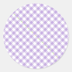 Retro Gingham Soft Lavender Classic Round Sticker