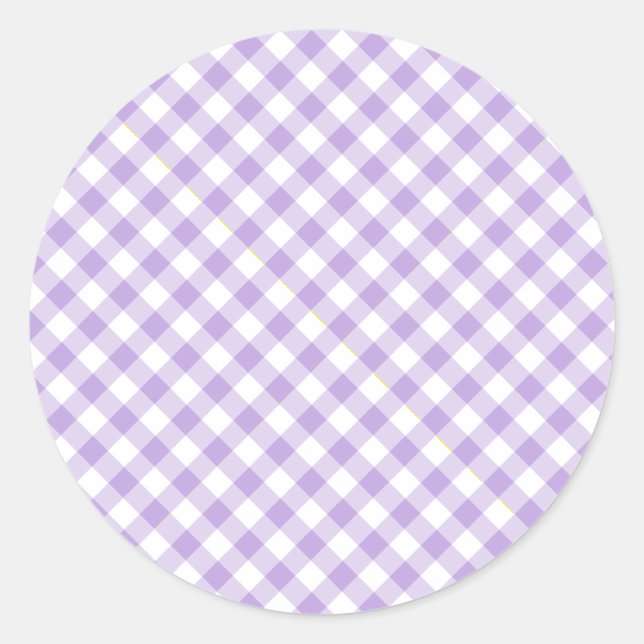 Retro Gingham Soft Lavender Classic Round Sticker (Front)