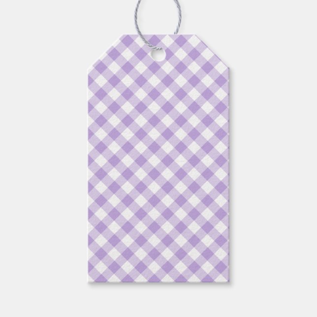 Retro Gingham Soft Lavender Gift Tags (Front)