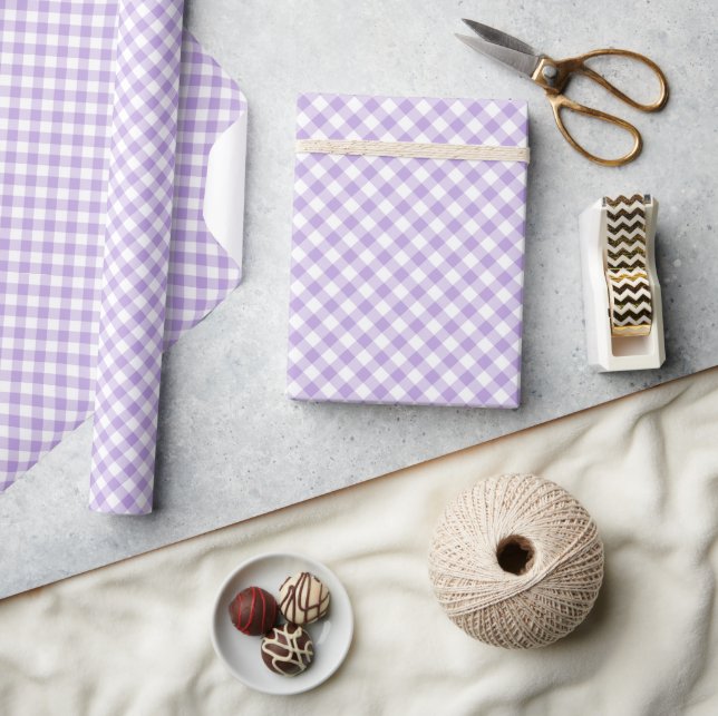 Retro Gingham Soft Lavender Wrapping Paper (Crafts)