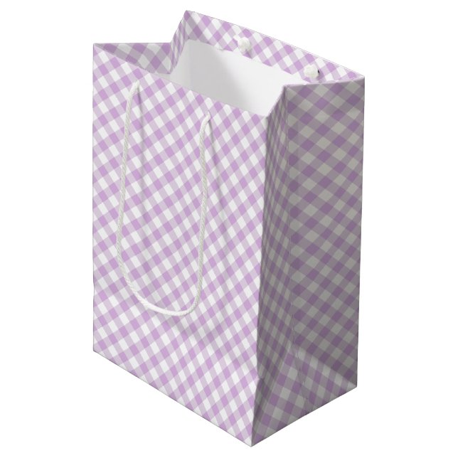 Retro Gingham Soft Lilac Medium Gift Bag (Front Angled)