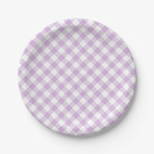 Retro Gingham Soft Lilac Paper Plates
