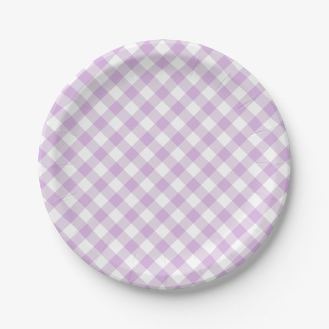 Retro Gingham Soft Lilac Paper Plates (Front)