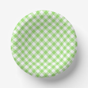 Retro Gingham Spring Green Paper Bowls