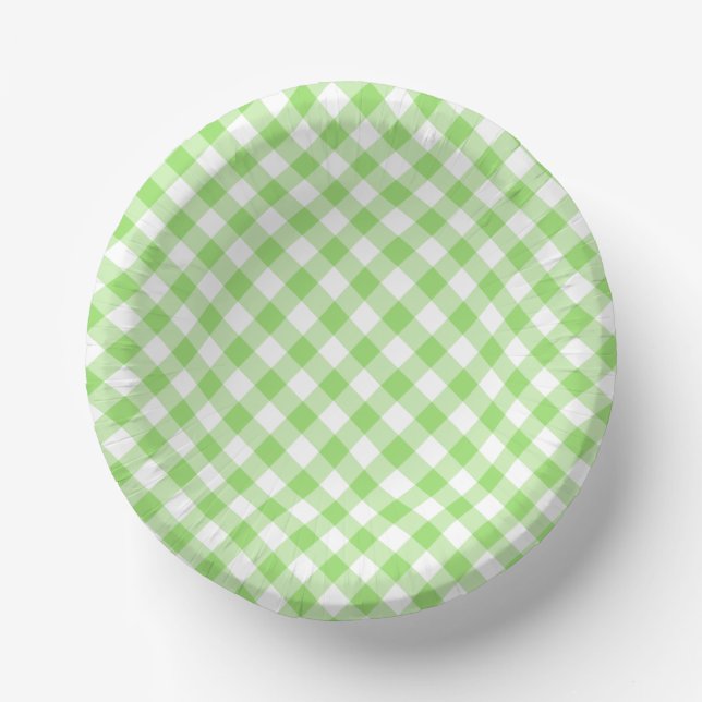 Retro Gingham Spring Green Paper Bowls (Front)