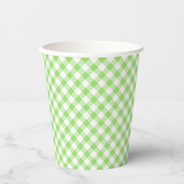 Retro Gingham Spring Green Paper Cups (Front)