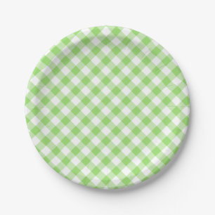 Retro Gingham Spring Green Paper Plates