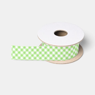 Retro Gingham Spring Green Satin Ribbon