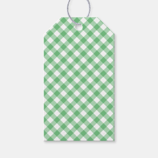 Retro Gingham Summer Green Gift Tags (Front)