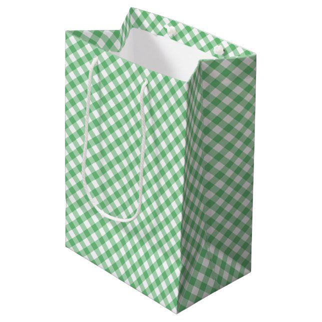 Retro Gingham Summer Green Medium Gift Bag (Front Angled)