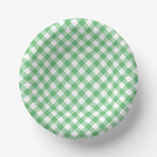Retro Gingham Summer Green Paper Bowls