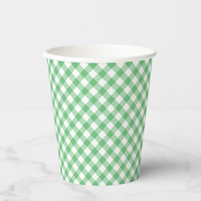 Retro Gingham Summer Green Paper Cups (Front)