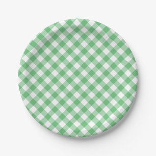 Retro Gingham Summer Green Paper Plates
