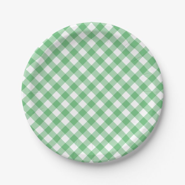 Retro Gingham Summer Green Paper Plates (Front)