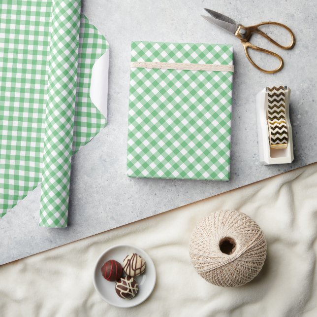 Retro Gingham Summer Green Wrapping Paper (Crafts)