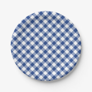 Retro Gingham True Blue Paper Plates