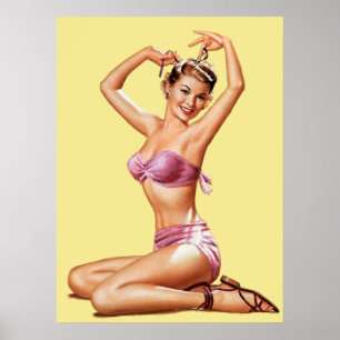 Retro Girl Beach Pin-up Vintage Style Poster