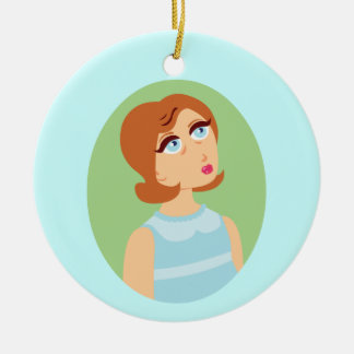 Retro Girl Blue Ceramic Ornament