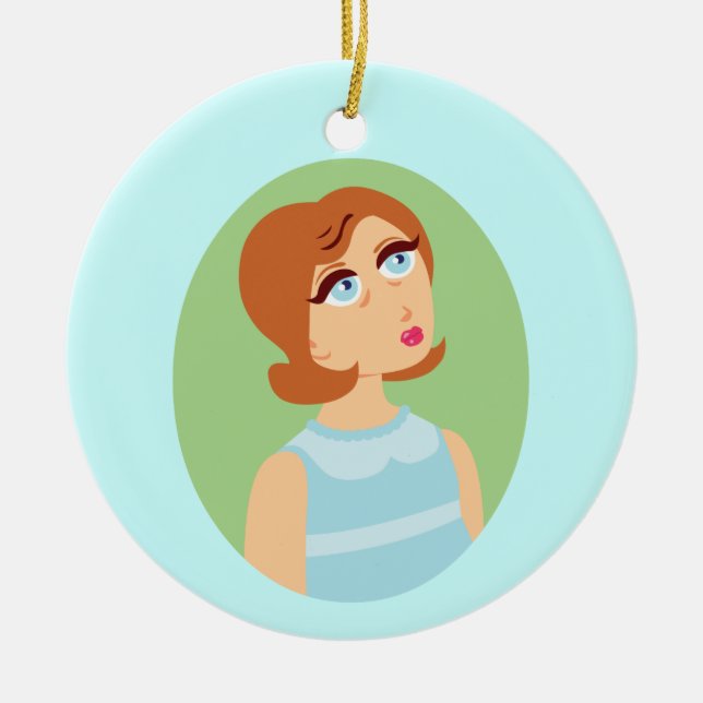 Retro Girl Blue Ceramic Ornament (Front)