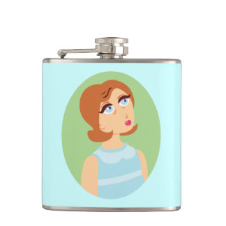 Retro Girl Blue Flask