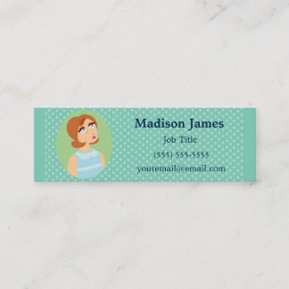 Retro Girl Blue Mini Business Card